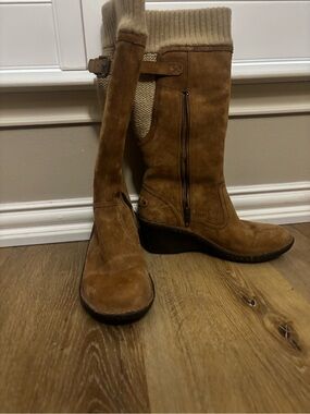 Women's UGG  Suede Mid-Calf Wedge Boots in Brown